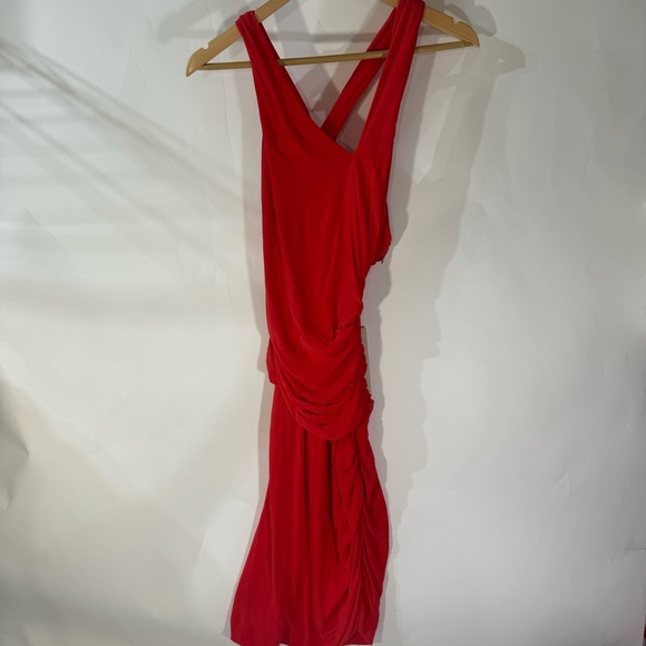 Halston Heritage Red Sleeveless Midi Dress